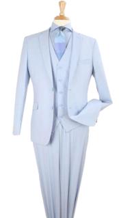  Mens 3 Piece modern fit Poly Rayon vested blue