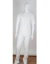  Mens 2 Piece Short Sleeve Stripe Accent White Shirt