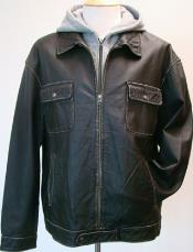  RM1648 Removable Fleece Hood And Washed Leather Zip Jacket