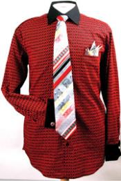 FratelloPrintedPatternFrenchCuffDressShirtSetBlack/Red