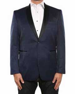   Blue Textured Tuxedo Shawl Collar