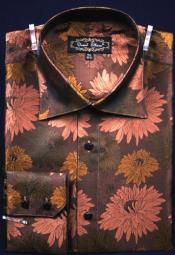 FancyPolyesterDressFashionShirtWithButtonCuffbrowncolor