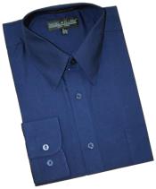  Blue Shade Cotton Blend Dress Shirt With Convertible Cuffs