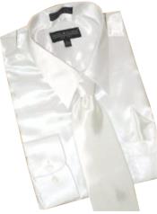  Satin White Dress Shirt Tie Hanky