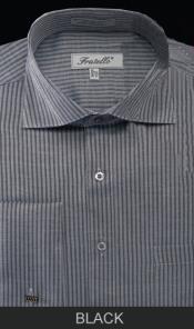  Cuff Dress Shirt - Classic Stripe Liquid Jet Black
