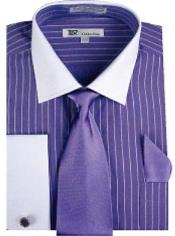 StylishClassicFrenchCuffStripedDressShirtwithTieand