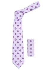  Mens Light Purple Geometric Trendy Necktie With Hanky Set