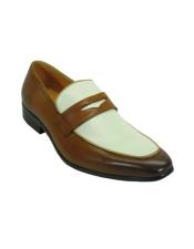  GD1178 Mens Carrucci Fashionable Two Tone Penny Brown/Bone Slip-On