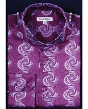  Mens Shiny High Collar Swirl Pattern Fashion Purple Shirt