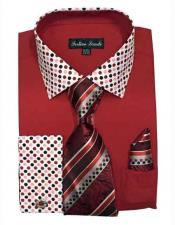   Mens Red Cotton Blend Solid/Polka