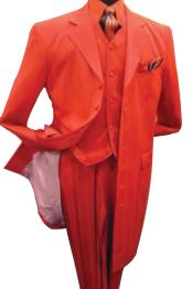 Hot red color shade 3 Piece Fashion Long length Zoot Suit For sale ~ Pachuco Mens Suit Perfect for Wedding + Shirt + Tie + Vest 