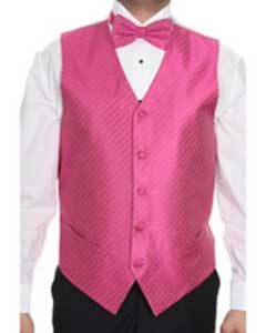  ~ hot Pink Tuxedo Patterned 4-piece Vest Set 