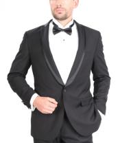 Slim narrow Style Fit Single Button W/Satin Trim Tuxedo Liquid Jet Black 