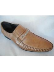  JSM-225 Mens Taupe Fancy Strap Leather Italian Style Loafers