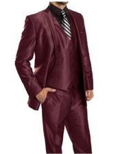  mens Single Breasted Sharkskin Burgundy vested suit