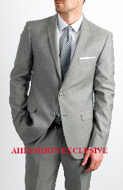 TwoButtonSingleBreastedSilverGreySuit