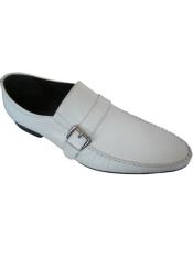  JSM-229 Mens White Italian Style Loafers Leather Side Buckle