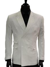  Mens White Double Breasted Slim Fit Solid Linen Dress