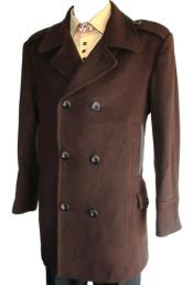 PeacoatWoolFabricBlendDoubleBreasted6Buttonbrowncolor