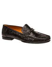  JSM-6491 Mens Black Moc Toe Ostrich Skin Slip-on Loafers