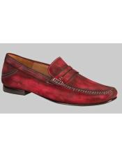  JSM-6529 Mens Red Antiqued Italian Moc Toe Loafer Shoes