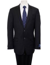  ZeGarie Mens Navy Single Breasted Notch Lapel Pinstripe Classic