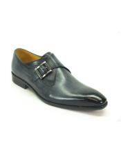  GD1202 Mens Carrucci Navy Monk Strap Buckle Leather Fashionable