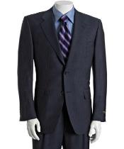  Navy Pinstriped Wool Fabric-Mohair 2-Button Athletic