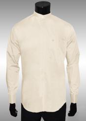  Nehru Collar Dress Shirt Ivory Light