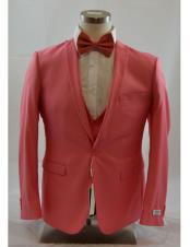  mens 1 Button Peak Lapel Vested Coral suit Peak