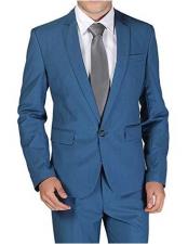  Teal Suit 1 Button Notch Lapel Single Breasted Royal