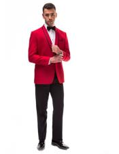  JSM-2956 Red And Black Trim Lapel Shawl Tuxedo Suit
