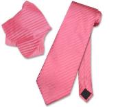  RN7830 Coral ~ Peach Pink Striped Necktie & Handkerchief