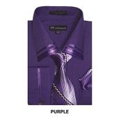  Purple French Cuff Dress Shirt + Tie + Handkerchief