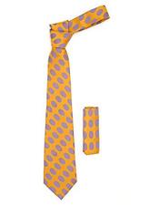  Mens Orange Necktie with Stylish Purple Dots Includes Hanky