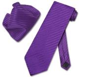  KC4024 Purple color shade Striped NeckTie & Handkerchief Matching
