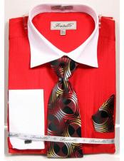  mens White Collared French Cuffed Red Dress Shirt with