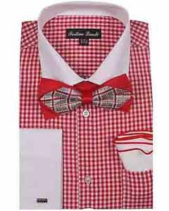 ChecksDesignredcolorshadeFrenchCuffWithBowTie