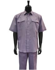  Mens Short Sleeve 2 Piece Lavender Casual Walking Suit