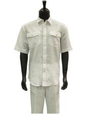  GD1303 Mens Short Sleeve White Linen Two Piece Casual