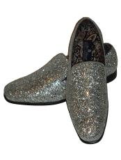  SM5129 Mens Silver Slip On Style Glitter Dress Loafers