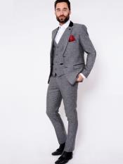  MO468 VICTOR - Grey Herringbone Tweed Three Piece Suit