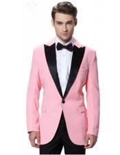  JSM-6849 Mens Single Breasted Black Lapel Tuxedos Pink Jacket