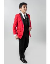  JSM-5740 Boys 3 Piece Red Single Breasted Slim Fit