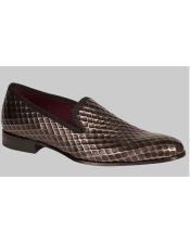  JSM-6501 Mens Grey Calfskin Web Style Upper Loafer Shoes