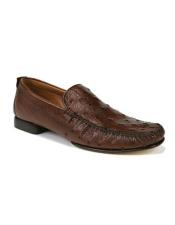  JSM-6483 Mens Tabac Ostrich Skin Slip-on Loafers Leather Sole