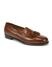  JSM-6405 Mens Tan Slip-on Italian Calfskin Tassle Loafers Leather