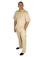   Mens Taupe Short Sleeve Button