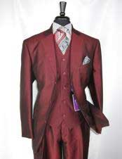  CH2434 mens Single Breasted Sharkskin Burgundy vested suit