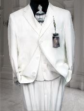  3PC High Vested 3 Button Style SOLID WHITE Suit